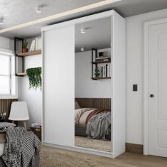 Guarda-roupa Solteiro 100% Mdf Bp com 2 Portas e 1 Espelho Geneve Branco
