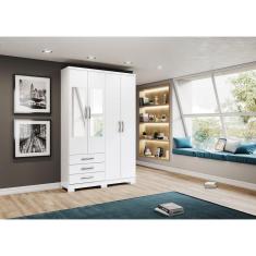 Guarda-Roupa Caju 04 Pts. C/ Espelho Branco - Henn