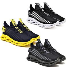 Kit 3 Tênis Trança Preto Branco, Amarelo e Black, 38