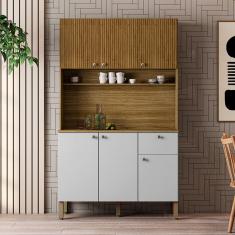 Armário de Cozinha Style 6 Portas 1 Gaveta Ripado 3d Freijó/Supremo - Kits Paraná