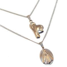 Cordão Duplo Country Colar Chapéu Aparecida Aço Inox - Milena Folheado