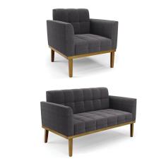 Namoradeira E Poltrona Base Madeira Fixa Cast Elisa Bouclê Grafite D03 - D`rossi