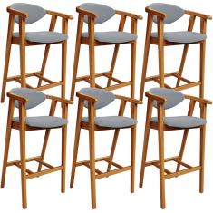 Kit 06 Banquetas Alta Para Cozinha Bancada Bar Sala de Jantar Fixa Cecília L02 Bouclê Cinza - Lyam