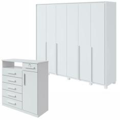 Conjunto de Guarda-roupa 6 Portas com Pés Imperatore com Cômoda da Vin