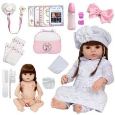 Boneca Reborn Recém Nascida Completa + Kit 20 Acessórios - Cegonha Reb