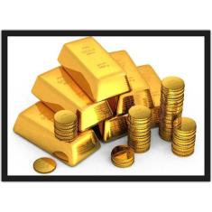 Quadro Decorativo Finanças Dinheiro Ouro Dollar Com Moldura - Vital Qu