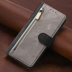 Capa carteira de couro com zíper para Samsung S22 Ultra S21 FE S20 Plus A53 A73 A21S S10 A52 A72 A33 A53 A51 A32 A12 Capa, cinza, para Galaxy S22