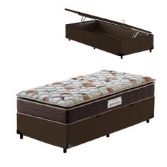 Cama Box Baú Solteiro Marrom + Colchão de Espuma D45 Probel GuardaCostas ProForce Plus 88x188x70cm
