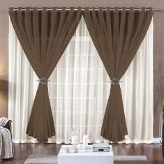 Cortina Paula 4,00M X 2,80M Tabaco Tecido Voal Leve Clean Para Sala Ou Quarto