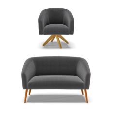 Kit 1 Sofá Namoradeira E 1 Poltrona Stella Bouclê Base De Madeira Ma30 - D`rossi Cor Grafite