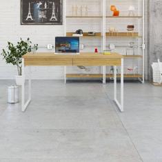 Mesa para Escritório 135cm 2 Gavetas Kuadra Lâmina Mel / Est.Branca