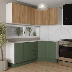 Cozinha Modulada 6 Peças sem Tampo com Rodapé 3 Aéreos e 3 Balcões Ipanema Cabecasa Madeiramadeira Verde Folha/Acácia