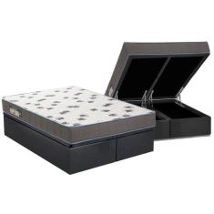 Cama Box Baú Queen: Colchão Espuma Ortobom D33 Light Saúde + Base CRC Suede Gray(158x198)
