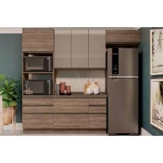 Cozinha Modulada Completa Maxxi 5 Peças (2Aéreos+1Balcão+1TorreQuente+1Complemento) C5P32 Nogal - Kappesberg