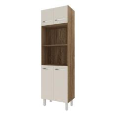 Armário Torre Quente Paneleiro De Cozinha 4 Portas E 2 Nichos Para Forno E Microondas Luna E Off White