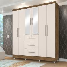Guarda Roupas Casal Com Espelho 6 Portas 3 Gavetas Com Pés Tokio Jequitibá / Off White Jequajequitibá/off Whiteitibá/off White