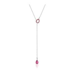 Colar de Prata Gravata Gota Lisa e Cristal Cereja - Sal do Mar
