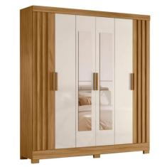 Guarda Roupas Casal Ripado Com Espelho 6 Portas 2 Gavetas Freijó/Off W