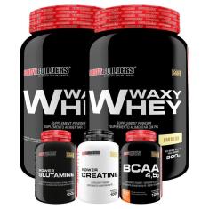 Kit 2 x Whey Protein Waxy Whey 900g + BCAA 4,5 100g + Creatina 100g + POWER Glutamina 100g - BB-Unissex