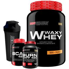 Kit Waxy Whey 900g + BCAA 4800 120 caps + Pré treino 60 caps + Coqueteleira - Bodybuilders-Unissex