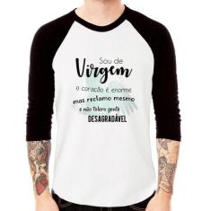 Camiseta Raglan Sou de Virgem Manga 3/4 - Foca na Moda, Branco, Preto,