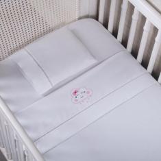 Lençol Berço Americano Ponto Palito Percal 200 Fios 3 Peças bordado Sa