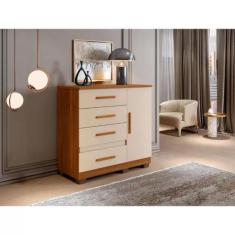 Cômoda New Florença com 1 Porta e 4 Gavetas - Benetil - Cinamomo/Off -