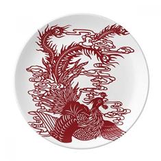 Prato de retrato de animal de fênix chinês decorativo de porcelana salver talheres, prato de jantar
