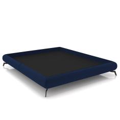Cama Queen Base Box 158x198cm Pés De Ferro Cold P02 Veludo Azul - Mpozenato