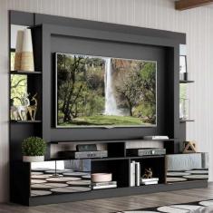 Rack Estante c/ Painel TV 65" e Espelho Oslo Multimóveis Preto/Madeira