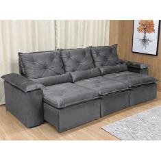 Sofá Retrátil Reclinável 2,70 m Cinza 202 Athenas - MASTER