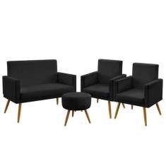 Kit Poltrona Namoradeira e 2 Poltronas Decorativas Vega Com Rodapé Puf