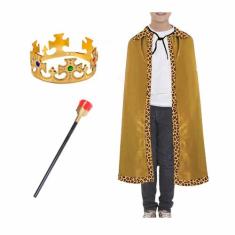 Fantasia Completa Capa Rei Infantil Dourada Imperador Realeza Traje Ma