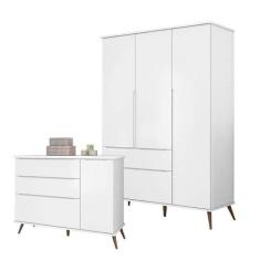 Quarto Unissex Infantil Retrô Melinda Guarda Roupa E Cômoda - Phoenix 