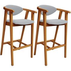 Kit 02 Banquetas Alta Para Cozinha Bancada Bar Sala De Jantar Fixa Cecília L02 Suede Cinza