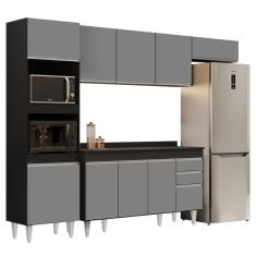 Armário De Cozinha Modulada 4 Peças Cp11 Balcão Com Tampo Preto-cinza - Lumil