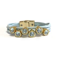 Pulseira Armazem Rr Bijoux Couro Cristais Azul