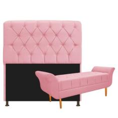 Kit Cabeceira Lady e Recamier Ari 140 cm Casal Suede Rosa Bebê - ADJ D