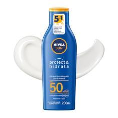 NIVEA SUN Protetor Solar Protect & Hidrata FPS 50 200ml, Alta Proteção UVA/UVB, Hidratação Prolongada, Rápida Absorção, Pantenol, Cuidado Solar Corporal e Facial