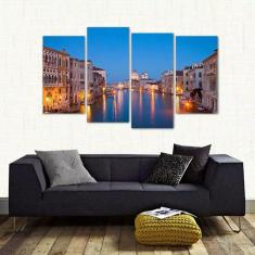 Quadro Veneza Paisagem Sala Escritorio Em Tecido 4 Peças