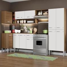 Cozinha Completa de Canto Reto Emilly Sun com Armário e Balcão 11 Portas 1 Gaveta