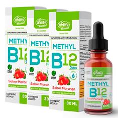 Kit 3 Vitamina B12 Methyl em gotas Unilife sabor Morango 30 ml