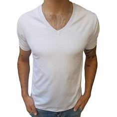 Camiseta Básica 100% Algodão 30.1 Gola V Média Manga Curta tamanho:g;cor:branco