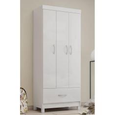 Guarda Roupa Roupeiro Solteiro 31060 03 Portas 01 Gaveta Prince Branco Demóbile 
