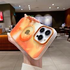 Capa magnética de carregamento sem fio com pintura em aquarela, capa macia de silicone arco-íris para iphone 13 14 pro max, amarelo, para iphone 14 pro