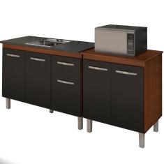 Balcao Pia 120cm E Multiuso 2 Portas 70cm Savana Preto Mobbs Savana Preto