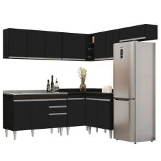 Armário de Cozinha Modulado de Canto 7 Peças CP21 com Pia Inox Preto -