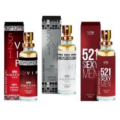 Kit 3 Perfume Masculino 521 Vip Men Sexy Amakha Paris Bolso
