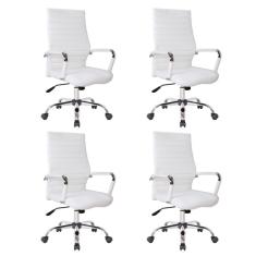 Conjunto com 4 Cadeiras de Escritório Diretor Giratórias Cleaner Branco