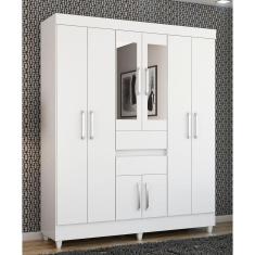 Guarda Roupa Roupeiro Solteiro 82060 08 Portas 02 Gavetas c/ Espelho Munique Branco Demóbile 